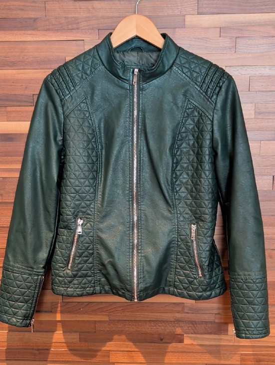 La Coalition Jackets & Blazers - Quilted Faux Leather Moto Jacket in Forest Green